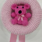 Nonnart Fiocco con Orsacchiotto Ricamato Rosa