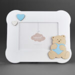 DOLCE FIABA PORTAFOTO ORSETTO CUORE ANGOLI ARROTONDATI CELESTE