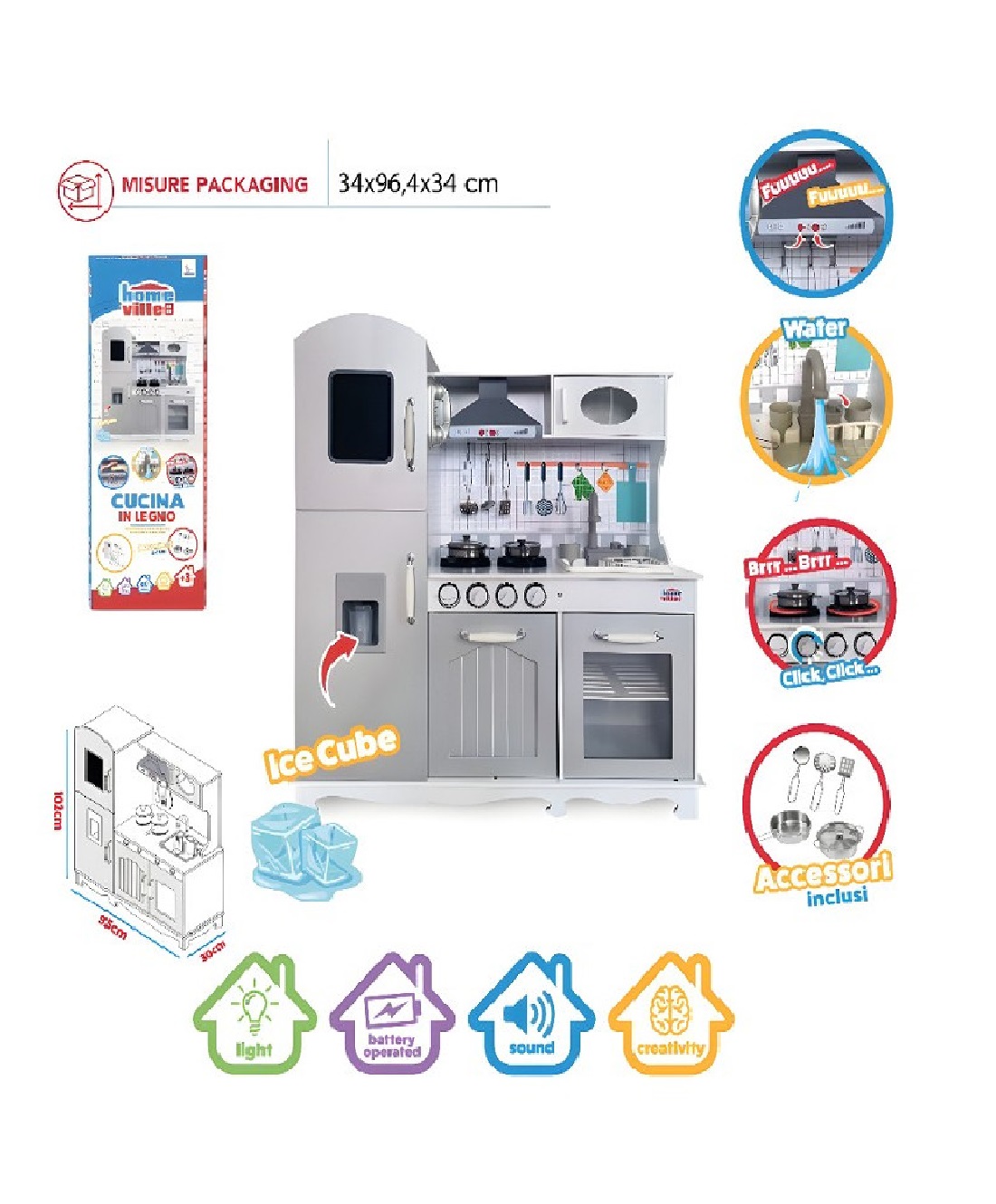 a36a6161f9b73388fe36307ad3bcd40c Home ville cucina in legno con acqua luci suoni + accessori Bianco - immagine 1